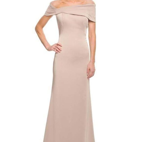 NWT La Femme 29537SC Lace Applique Evening Dresses Champagne Size 10 - Picture 1 of 8